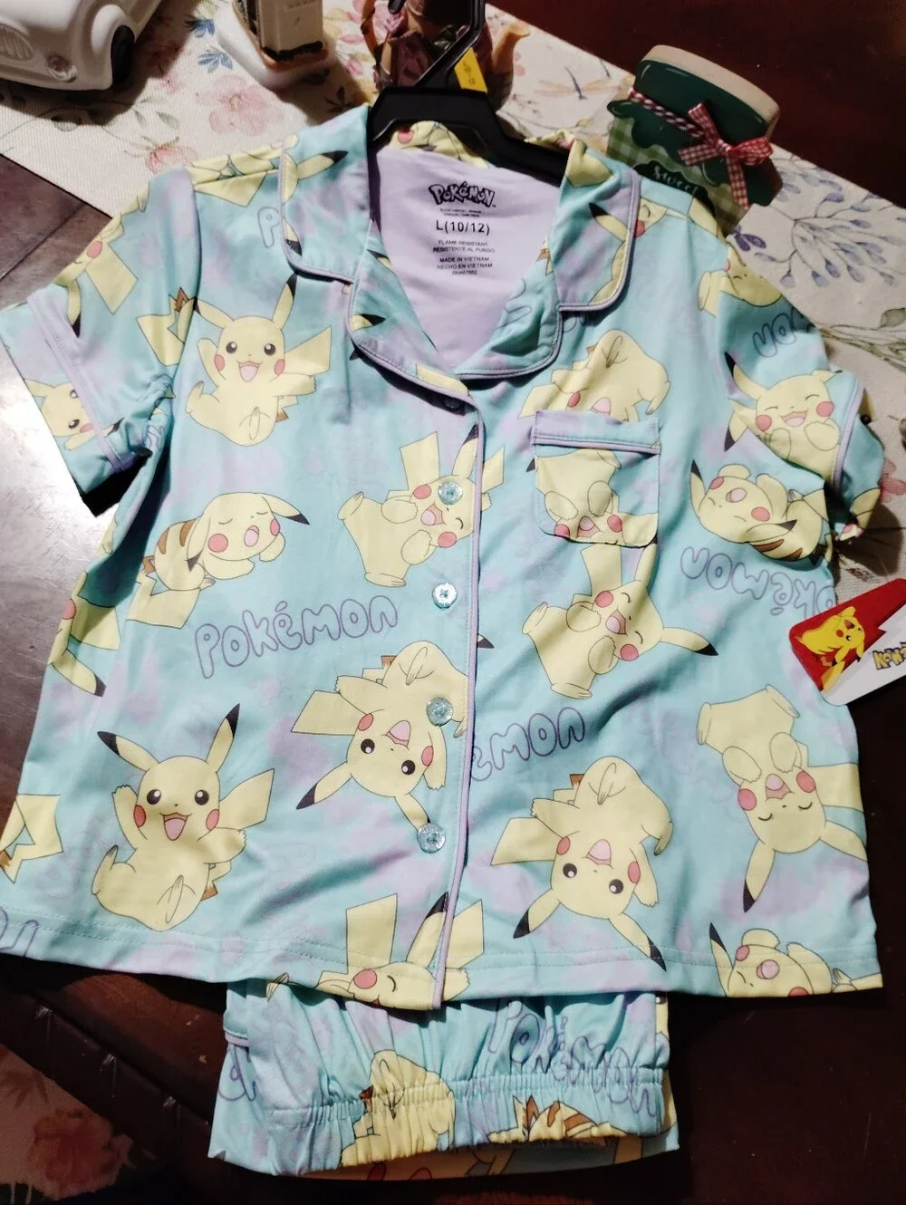 Pokemon Girls Button Front Top and Pants Pajama Set,
